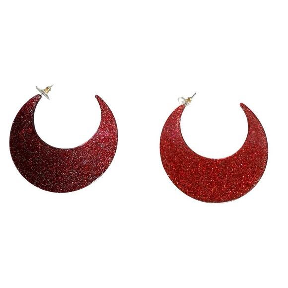 SugarFix By Baublebar C Hoop Earrings Red Sparkly Women Fashion Holiday Jewelry - Picture 1 of 4
